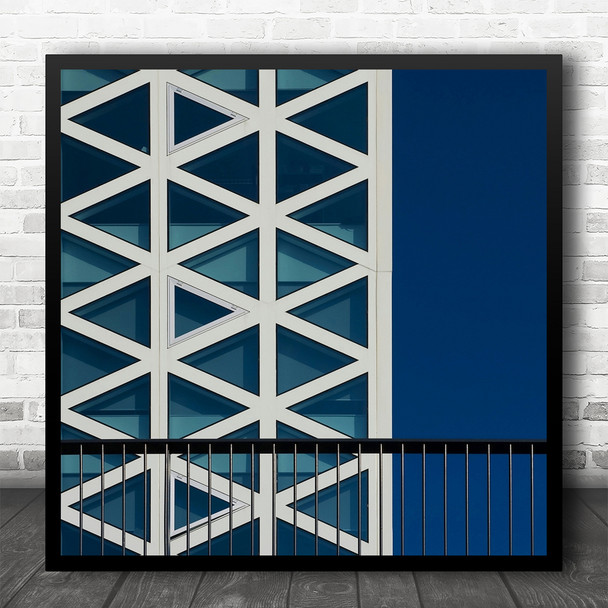 Blue X Building Railing Geometric Square Wall Art Print