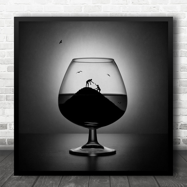 Creative B&W Help Reach Glass Drinking Addiction Climb Square Wall Art Print
