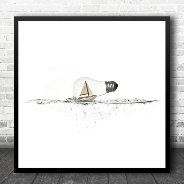 Lightbulb Sailboat Ship Light Bulb Square Wall Art Print