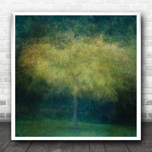 Creative Texture Green Tree Lonely Painterly Park Grain Square Wall Art Print