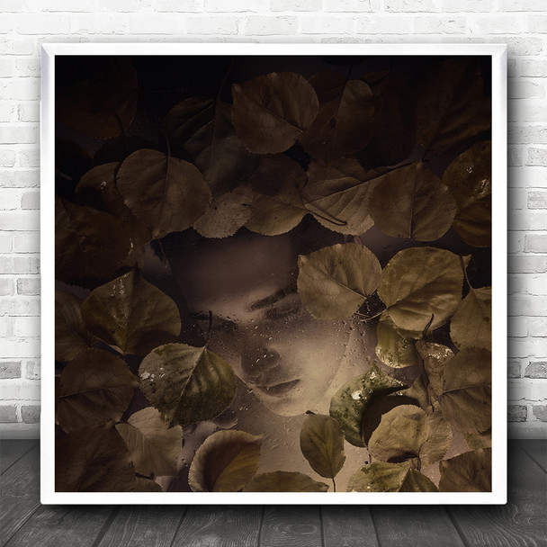 Dream Portrait Conceptual Fine art Autumn Leaves Underwater Square Art Print