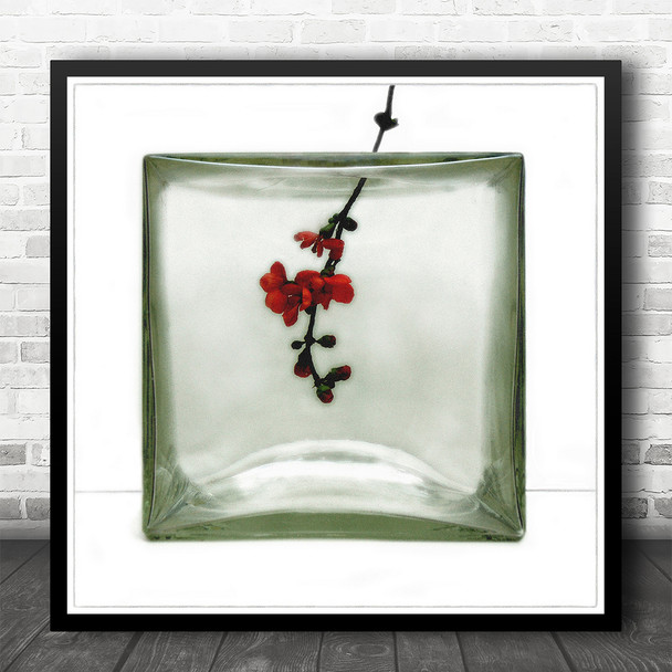 Flowers Red Hibiscus Bottle Transparent Glass Vase Square Wall Art Print