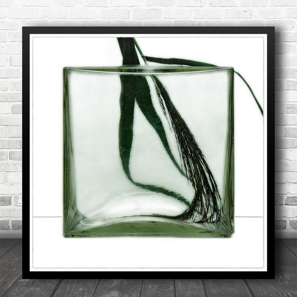 Still Life Green Plant Transparency Bottle Glass Square Wall Art Print