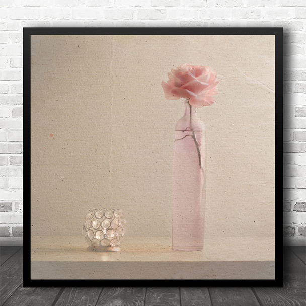 Pink Romance Still Life Flowers Vase Candle Square Wall Art Print