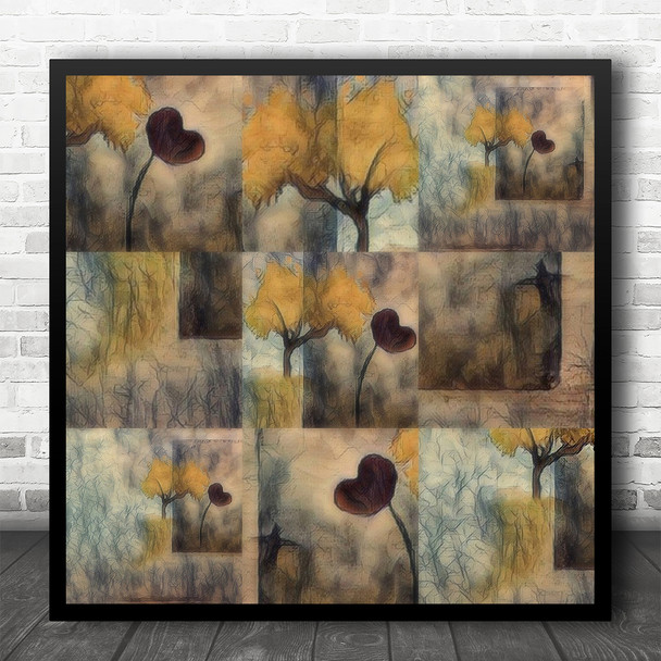 Grid 9 Seasonal Love Heart Poppy Autumnal Square Wall Art Print