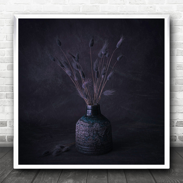 Dark Still Life Purple Thistles In Vase Square Wall Art Print