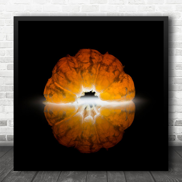 Mandarin Orange Food Fruit Backlighting Reflection Square Wall Art Print