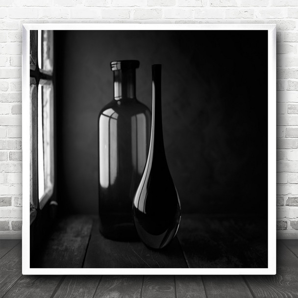 Still Life Black Vase Window Reflection Square Wall Art Print