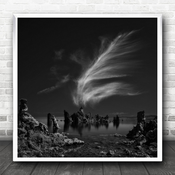 Landscape Monochrome California Mono Lake Tufa Cathedral B&W Us Square Art Print