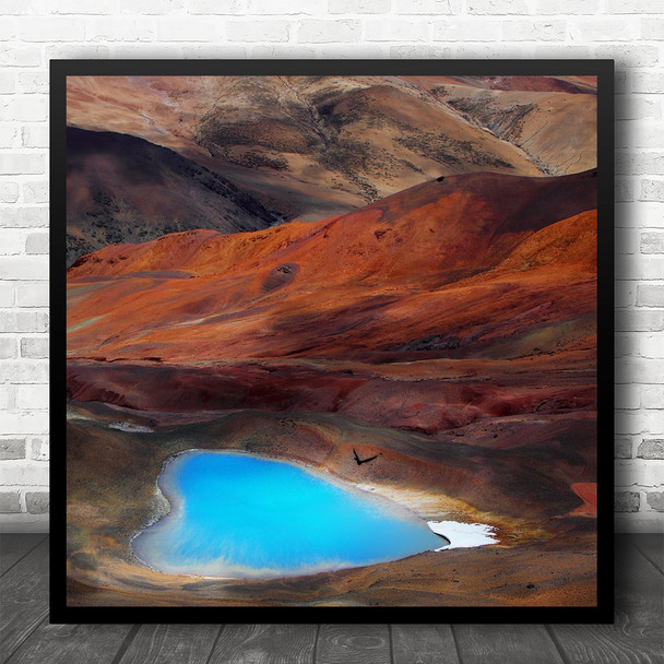 Mountains High Plateau Blue Red Puddle Pool Sand Landscape Hill Square Art Print