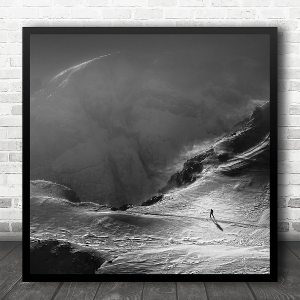 Snow Winter Mountain Contrast Small Gap Rift Fissure Person B&W Square Art Print