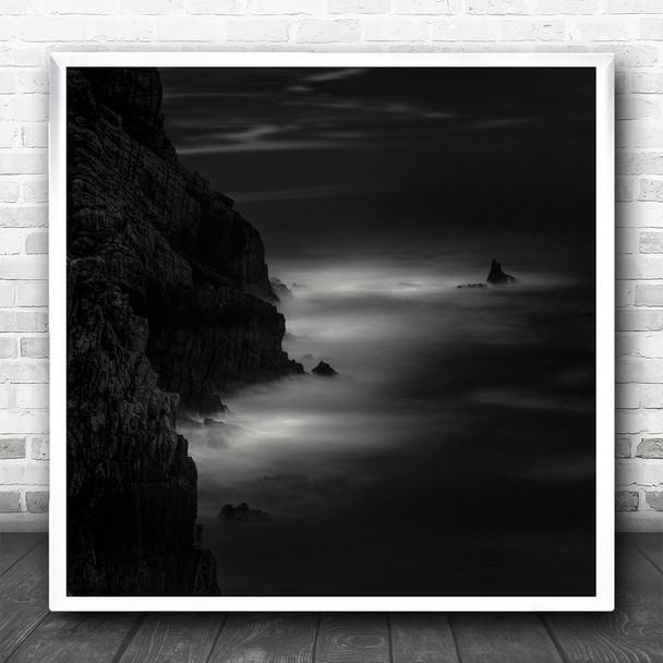 Landscape Seascape Sea B&W Liencres Urros Costa Quebrada Spain Square Art Print