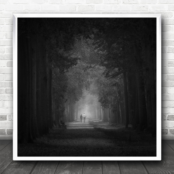 Trees Foggy Autumn Light fall Nature Landscape Mysterious Square Wall Art Print