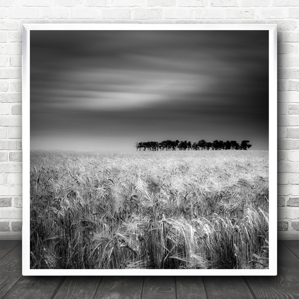 Land Landscape Wheat Bread Field B&W Agriculture Farm Farming Square Art Print