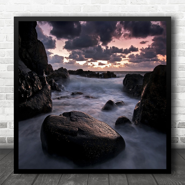 Kullaberg Landscape Rock Square Milky Sunset Night Long Exposure Square Print