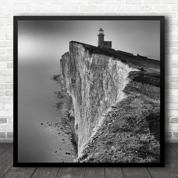 Lighthouse Tower Ledge Ridge Cliff B&W Landscape Marine Seascape Square Print