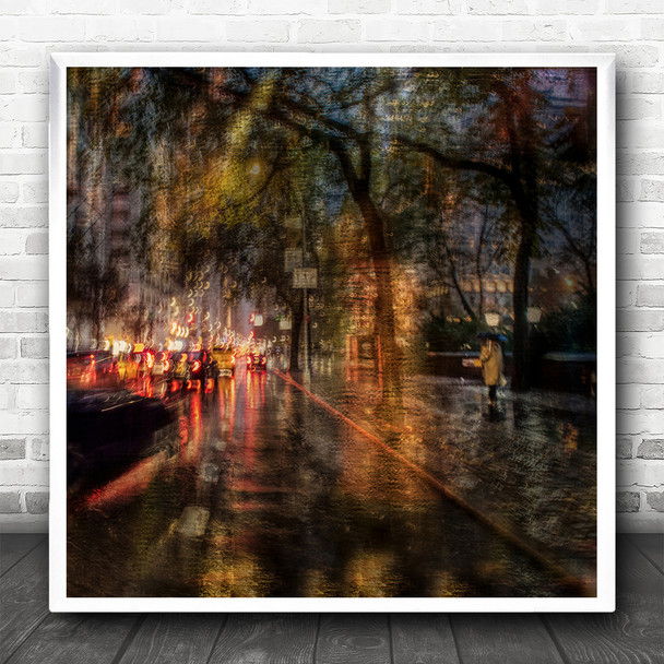 Street Rain Stairs City Creative Fuzziness After-Work Traffic In Square Print