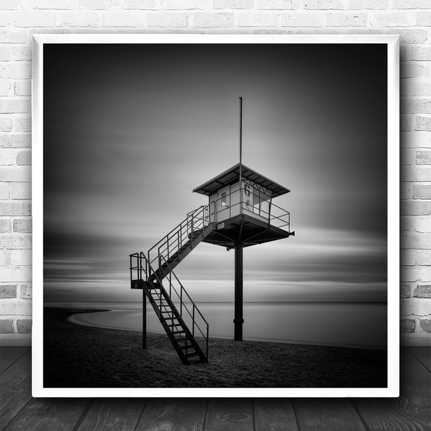 Sea Seascape Landscape Lifeguard Tower Stairs Staircase Long Square Art Print