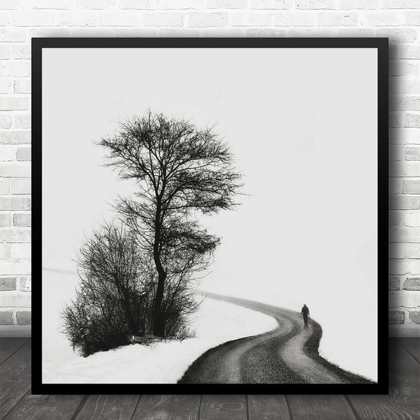 Winter Snow White Fog Tree Path Road B&W Mood Silence Lonely Square Art Print