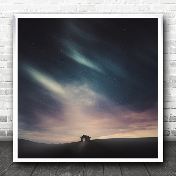 Lost Night Stars House Clouds Pastel Colour Colors Dark Square Wall Art Print