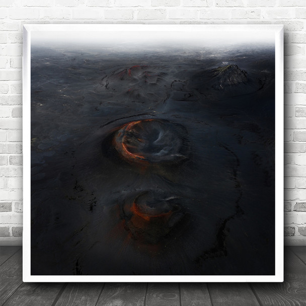 Volcano Volcanic Iceland Drone Aerial Black Landscape Above Square Art Print