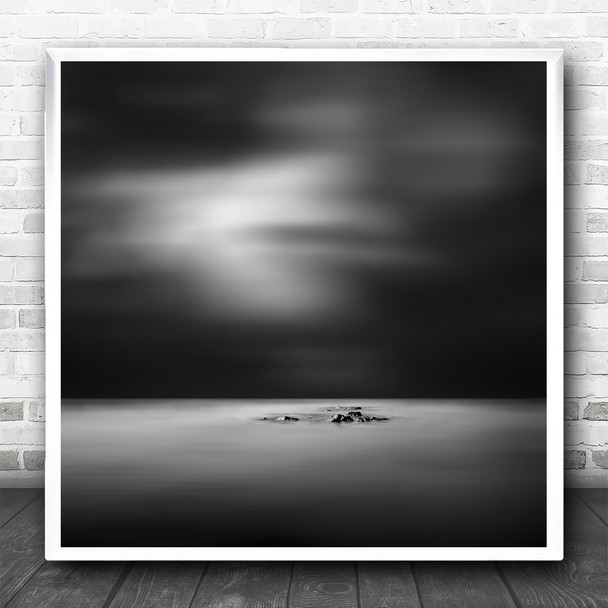 Dark Minimal Rocks Seascape Landscape Clouds Sky Coast Square Wall Art Print