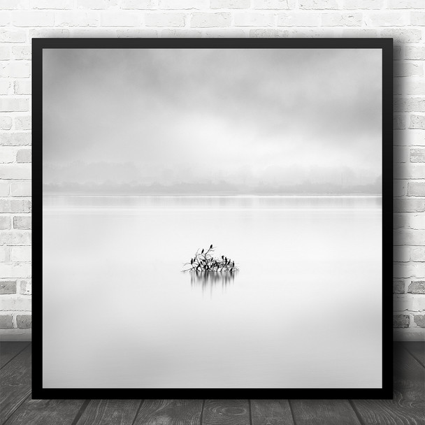 Fine Art Black White Landscape Lake Water Birds Nature Square Wall Art Print