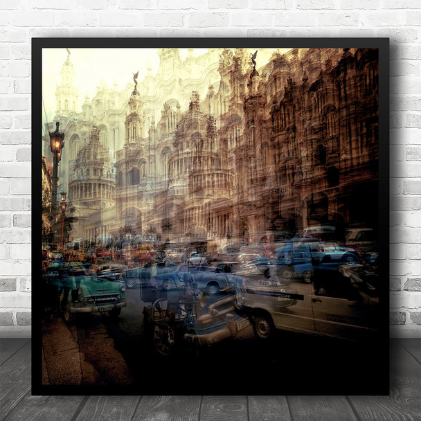 Creative Architecture Double Exposure Cars Classic Square Wall Art Print