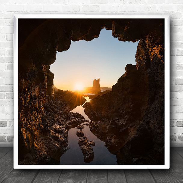 Seascape Australia Water Rock Cave Sunrise Opening Square Wall Art Print