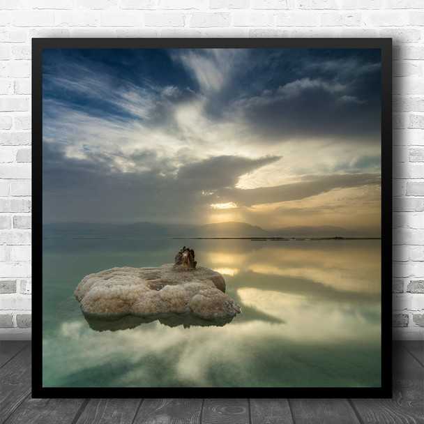 Sea Morning Landscape Sunrise Peaceful Coral Rock Square Wall Art Print