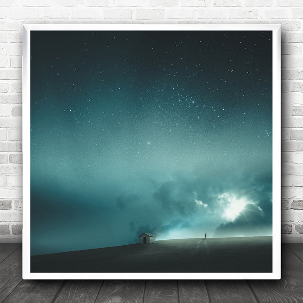 Stars Sun Ray Solitary Nature Landscape Night Sky Square Wall Art Print