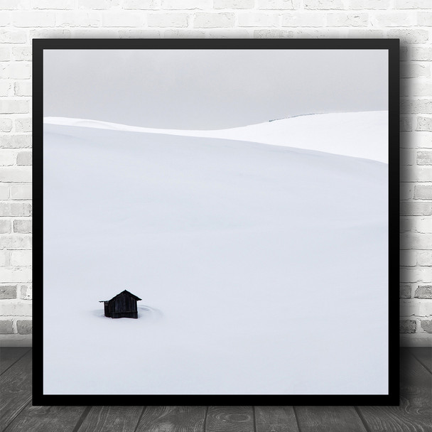 Landscape Minimalism Snow Wooden House Mountain Square Wall Art Print