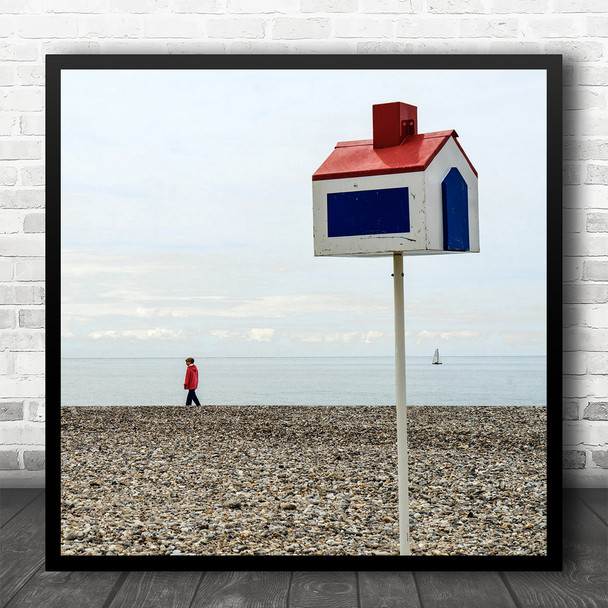 Still Life Beach Little House Walk On Beach Square Wall Art Print