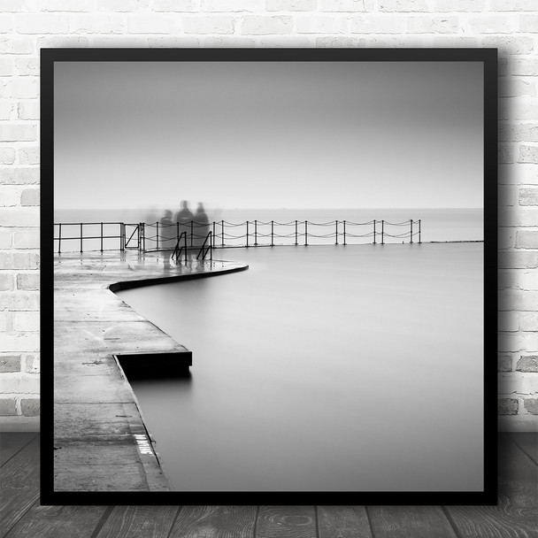 Ghosts At The Edge Water Black White Square Wall Art Print