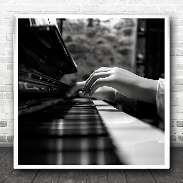 Mood B&W Music Keyboard Piano Grand Instrument Play Square Wall Art Print