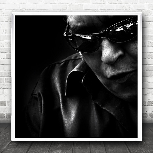Keyboard Reflection Glasses People Portrait Man Musician B&W Square Art Print