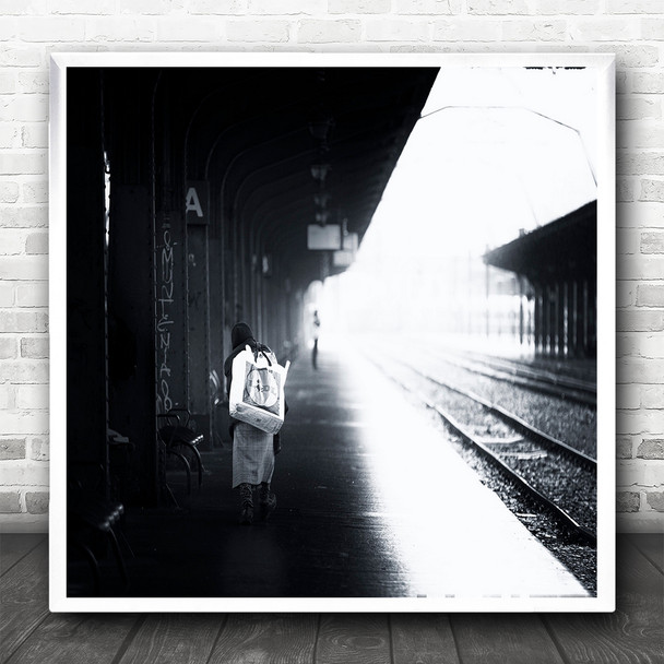 Street Pavement Sidewalk Transportation Shadow Rain Square Wall Art Print