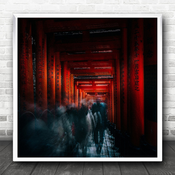 Japan Torii Red Asia Arches Arch Temple Signs Blur Square Wall Art Print