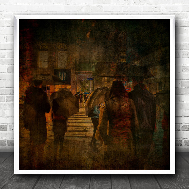 Retro Photograph Zebra Crossing Shopping Centre Square Wall Art Print