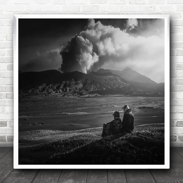 Volcano Landscape Nature Mountain People Travel Square Wall Art Print