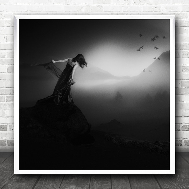 Dark Black And White Landscape Woman Concept Square Wall Art Print Dark Black And White Landscape Woman Concept Square Wall Art Print