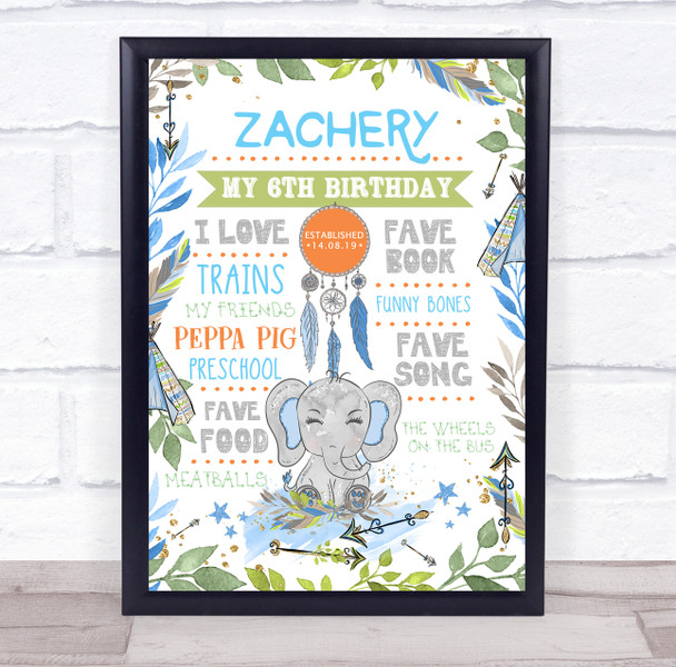 Blue Elephant Any Age Childs Birthday Favourite Things Interests Gift Print