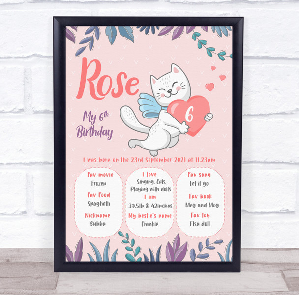 Any Age Birthday Favourite Things Interests Milestones Cat Heart Gift Print