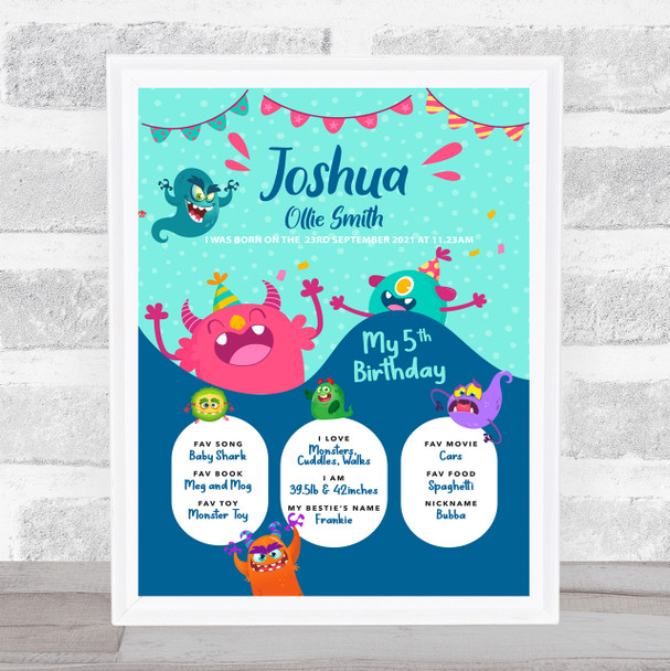 Any Age Birthday Favourite Things Interests Milestones Monsters Gift Print