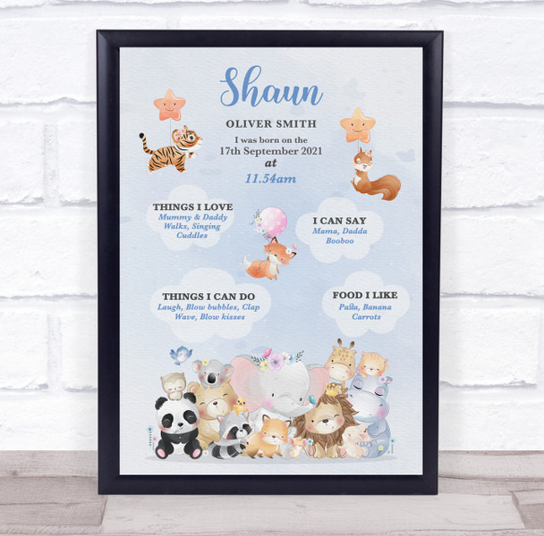 1st Birthday First Year Baby Milestones Interests Jungle Animals Print