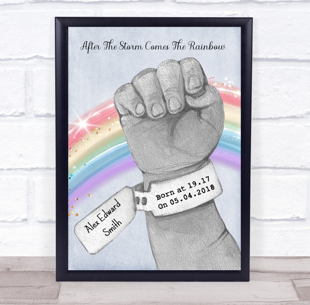 Rainbow Baby Fist Name Tag Blue Grey Boy New Baby Birth Details Gift Print Rainbow Baby Fist Name Tag Blue Grey Boy New Baby Birth Details Gift Print