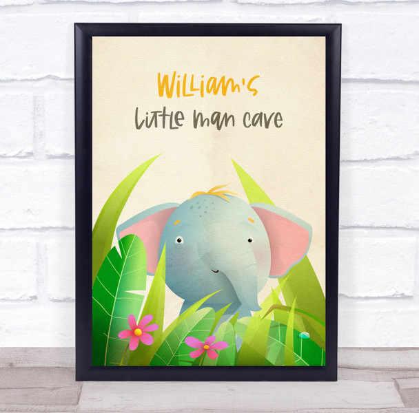 Safari Elephant Little Man Cave Personalised Children's Wall Art Print