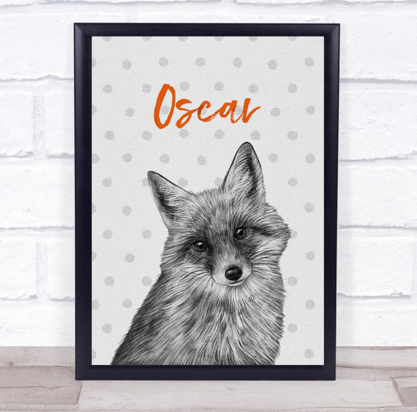 Hand Drawn Baby Fox Personalised Children's Wall Art Print