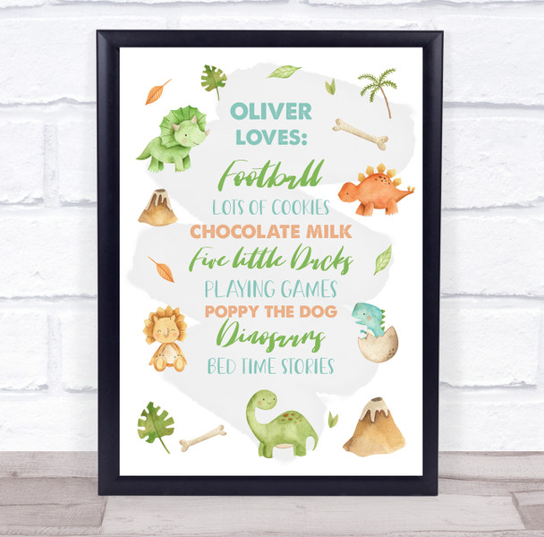 Dinosaurs Child Boy Loves Favourite Things Children's Wall Art Print