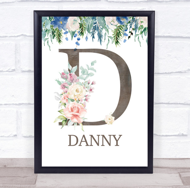 Floral Any Name Initial D Personalised Children's Wall Art Print